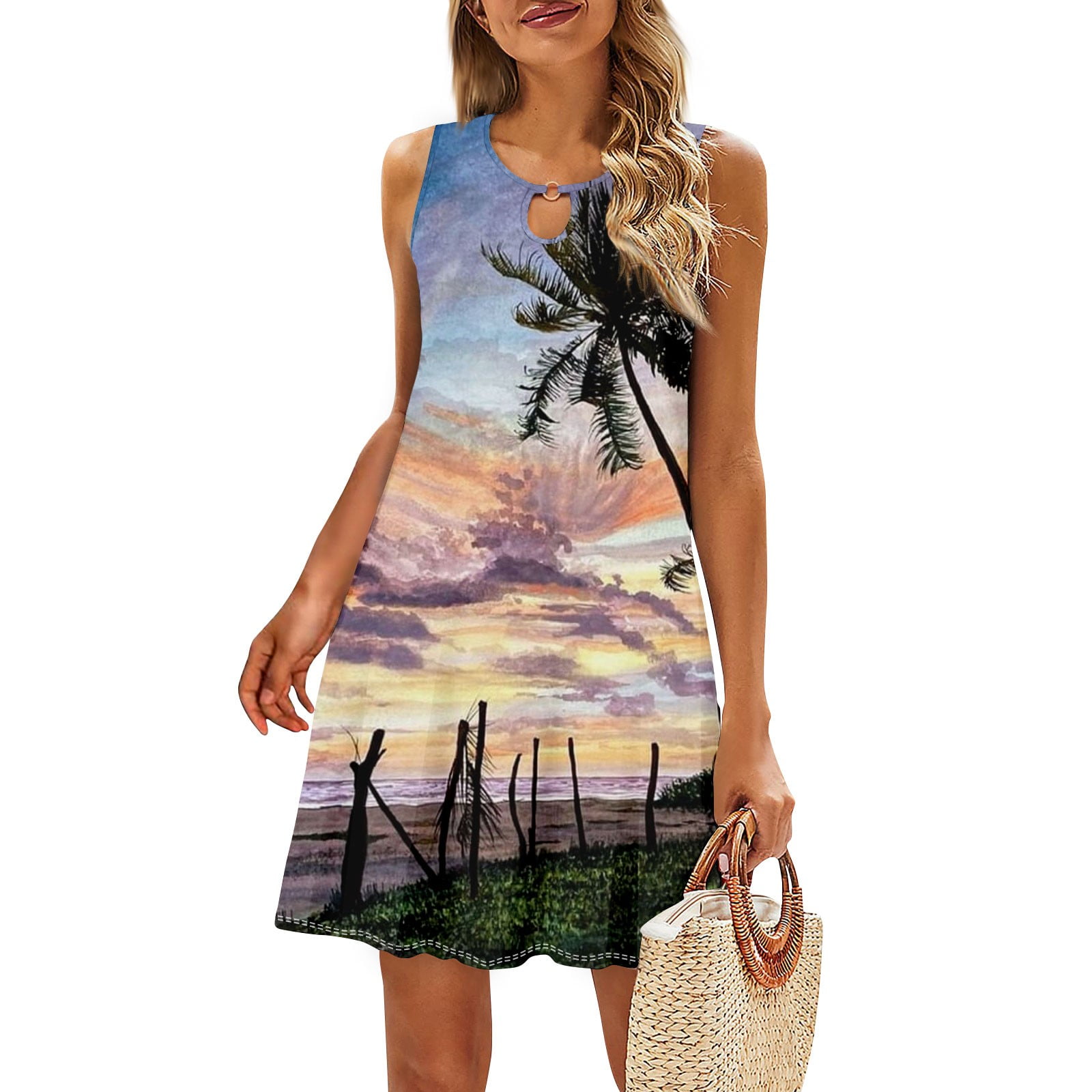EHTMSAK Summer Wedding Guest Dresses for Women Tank Hawaiian Tropical