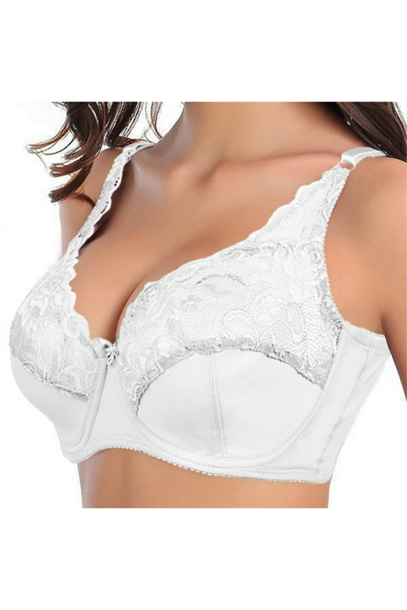 T-Shirt Bras for Women No Underwire Adjustable Straps Plus Size Sports Bra High Impact Push Up High Impact Plus Size Lace Floral Slim Bandeau Bras for Women with Support White 38D