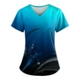 thumbnail image 1 of EHTMSAK Tie Dye Scrubs for Women Jogger Graphic Nursing Uniform with Pocket V Neck Scrub Shirt Going Out Casual Workwear Short Sleeve Shirt Trendy Nurse Cute Scrub Tops Blue 2XL, 1 of 3