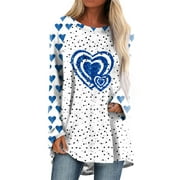 EHTMSAK Valentine's Day Womens Long Sleeve Shirt Pick Up Character Pattern Tunics Love Blouses Heart V Neck Tops Blue L