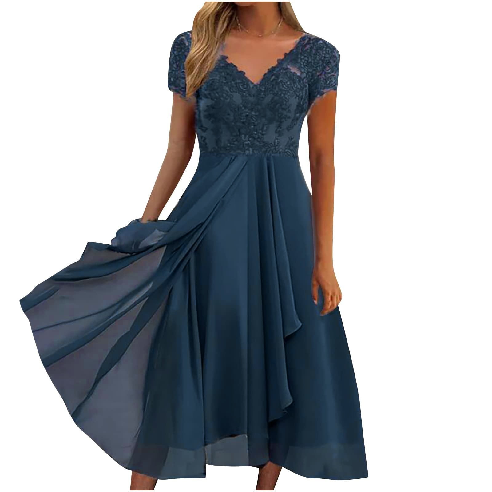 EHTMSAK Wedding Guest Dresses for Women Petite Ladies Lace Chiffon