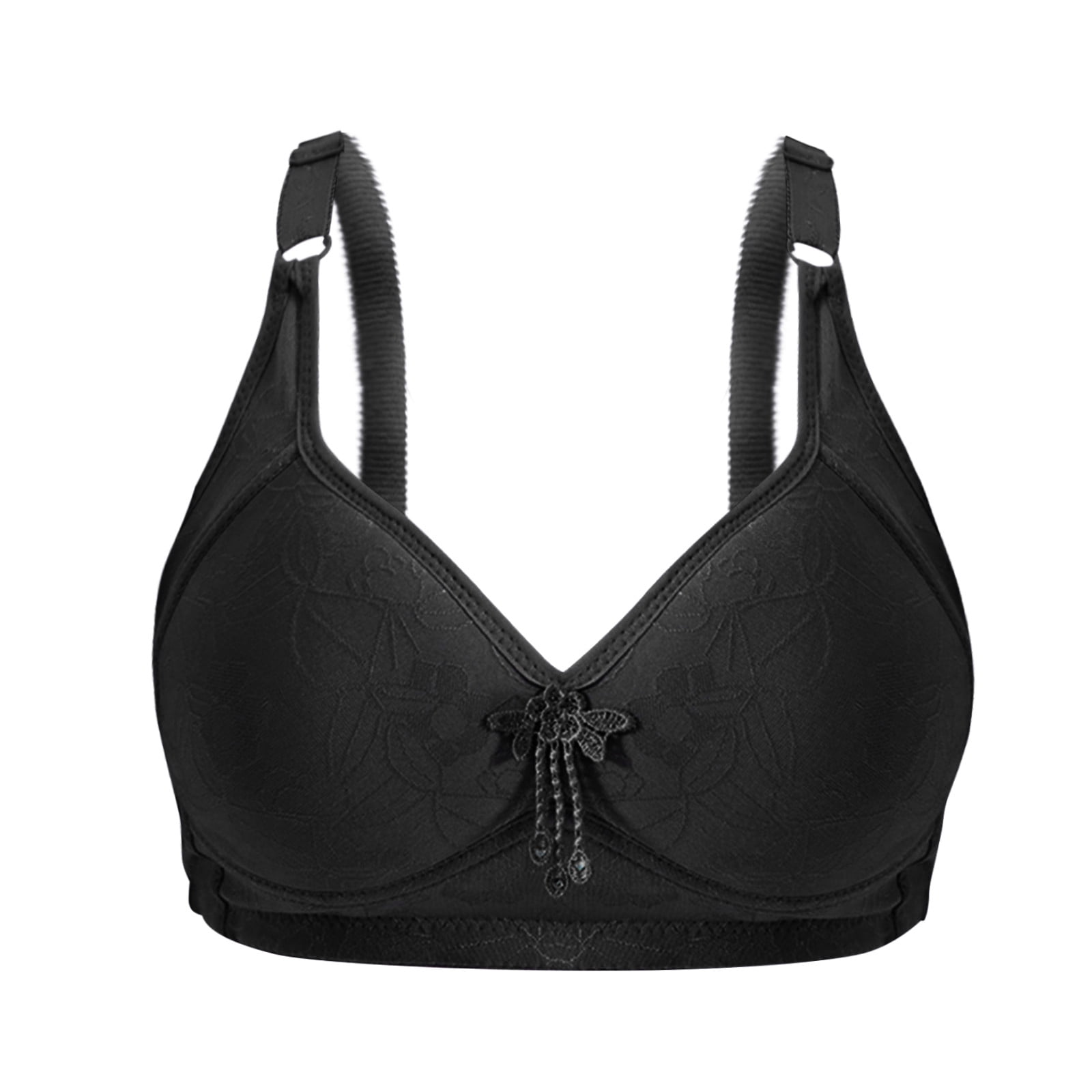 EHTMSAK Women Lace Pushup Bra Plus Size Floral Underwire Soft Cup Everyday Bra Black 44/100