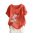 thumbnail image 1 of EHTMSAK Women Long Button Up Shirt Women's T-Shirts Size 5x Summer Ladies Short Sleeve Shirt Clearance Crew Neck Plus Size Dressy Tops for Women Cotton Linen Dressy Blouses Plus Size Orange 2XL, 1 of 4