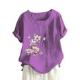 thumbnail image 1 of EHTMSAK Women Long Button Up Shirt Women's T-Shirts Size 5x Summer Ladies Short Sleeve Shirt Clearance Crew Neck Plus Size Dressy Tops for Women Cotton Linen Dressy Blouses Plus Size Purple M, 1 of 4