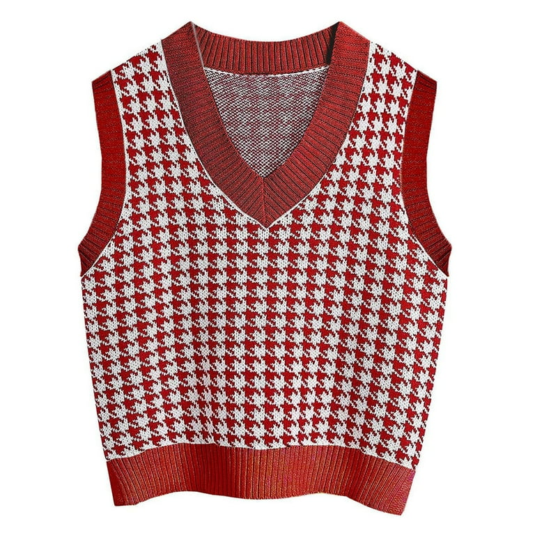 EHTMSAK Women Red Bubble Sweater Vest Fleece Lined Knitted Womens