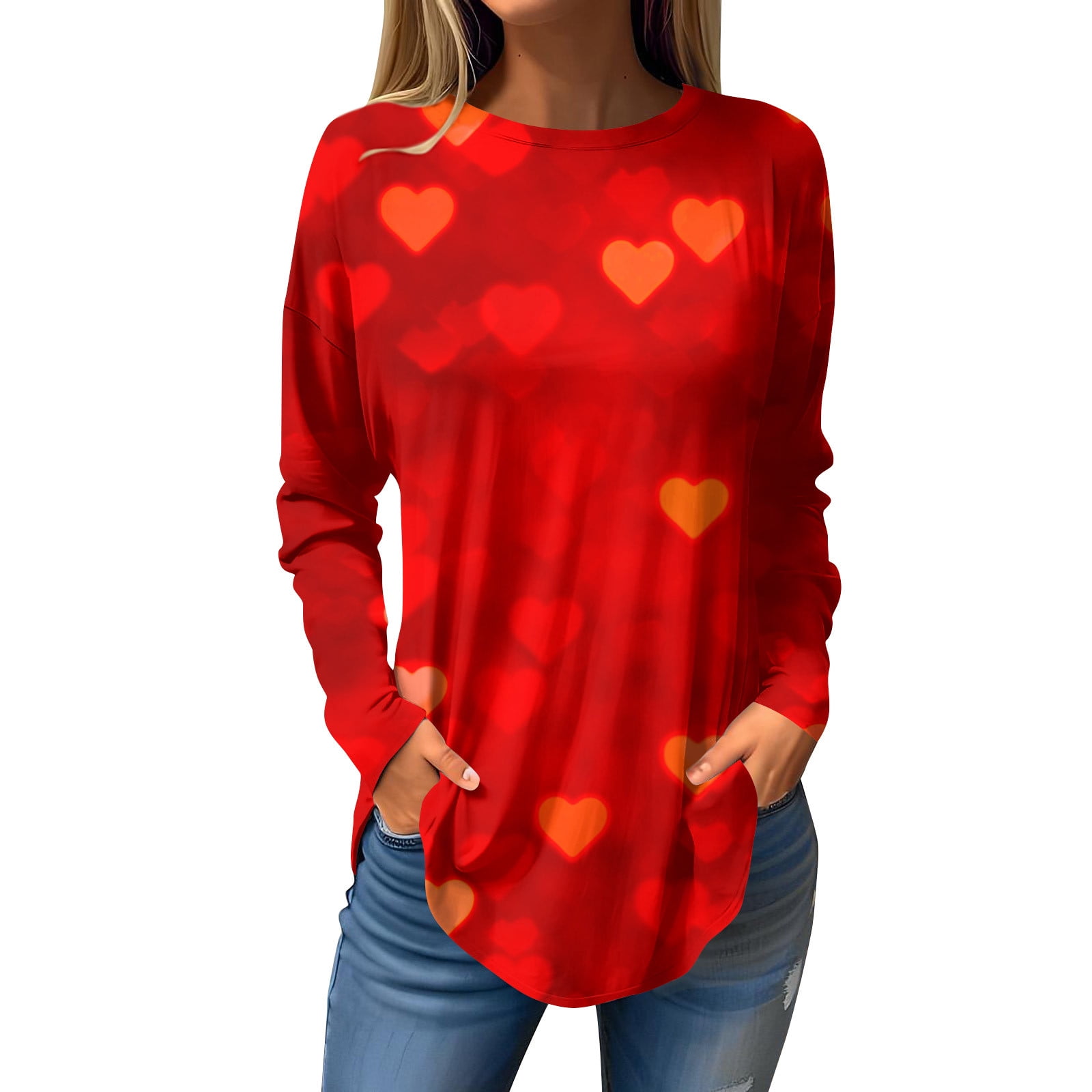 EHTMSAK Women's Long Flannel Shirt Shacket Vermilion Valentines Day