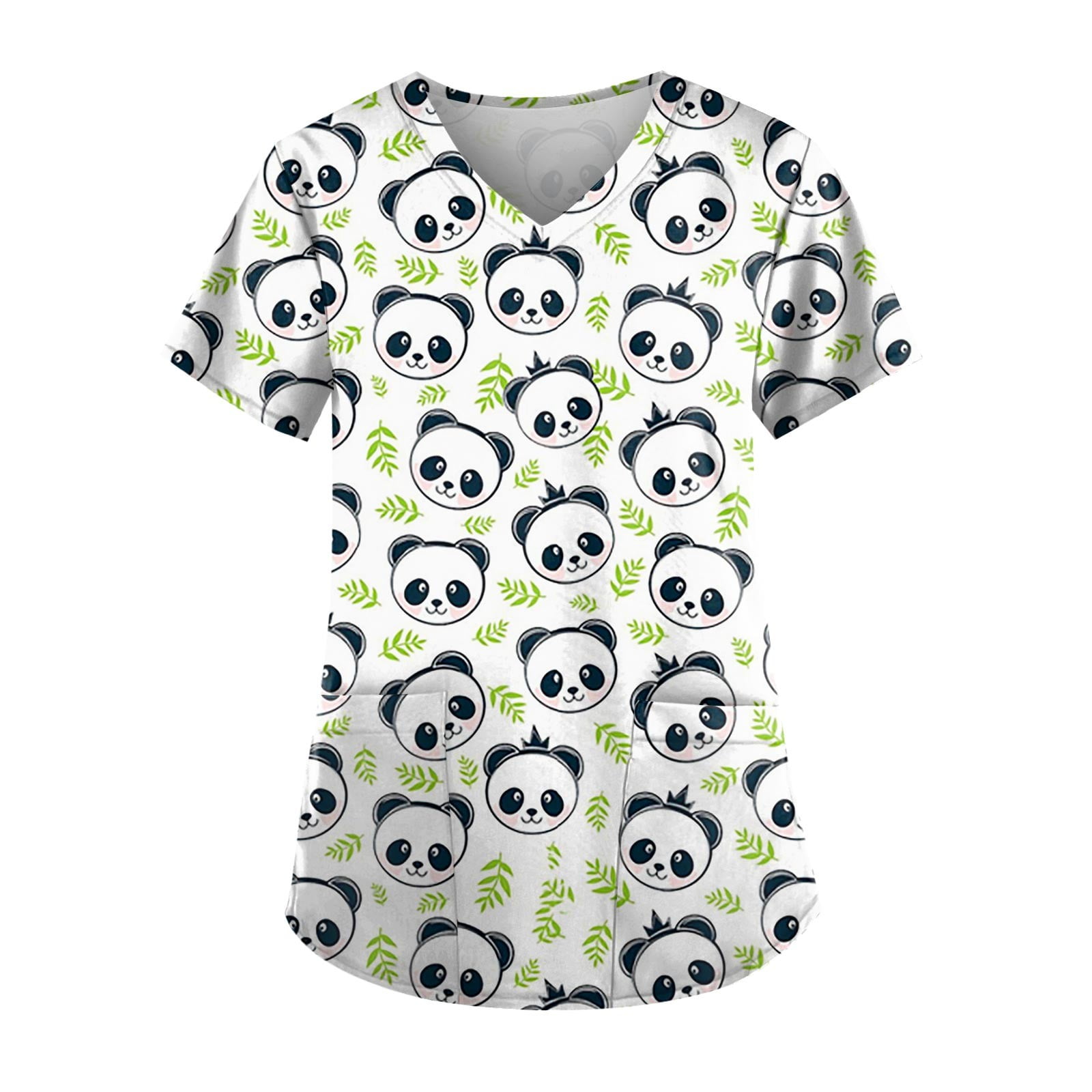 EHTMSAK Women's Nursing Panda Scrubs Sets Cartoon with Pocket Short ...