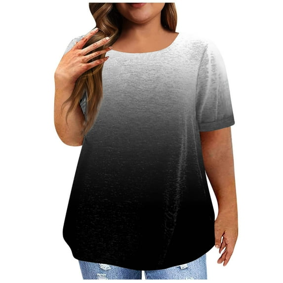 EHTMSAK Womens Basic Tops Summer Tshirts Longer Length Round Neck Short Sleeve Shirts Plus Size Blouses Black 5X