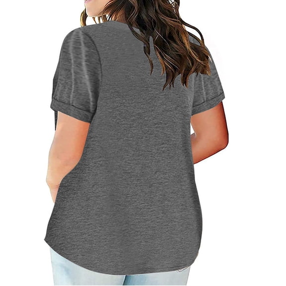 EHTMSAK Womens Basic Tops Summer Tshirts Longer Length Round Neck Short Sleeve Shirts Plus Size Blouses Dark Gray 3X