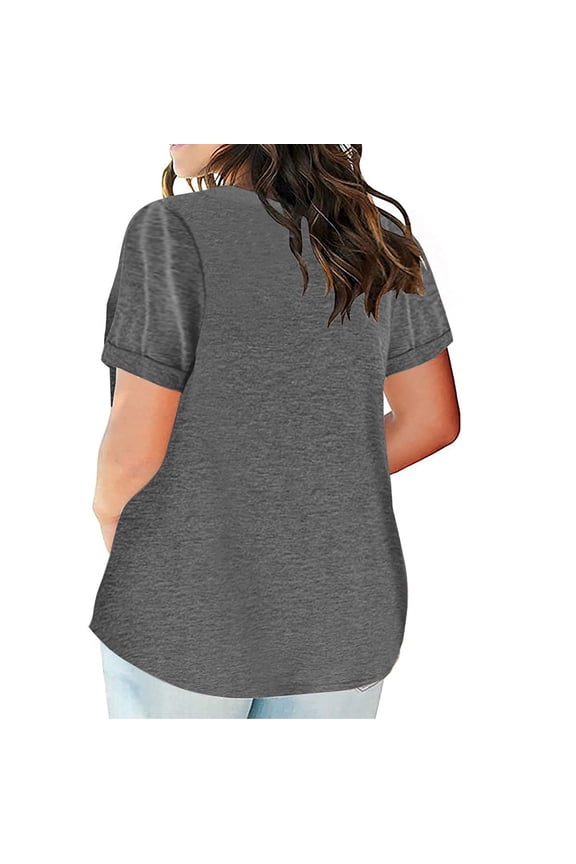 Womens Basic Tops Summer Tshirts Longer Length Round Neck Short Sleeve Shirts Plus Size Blouses Dark Gray 5X