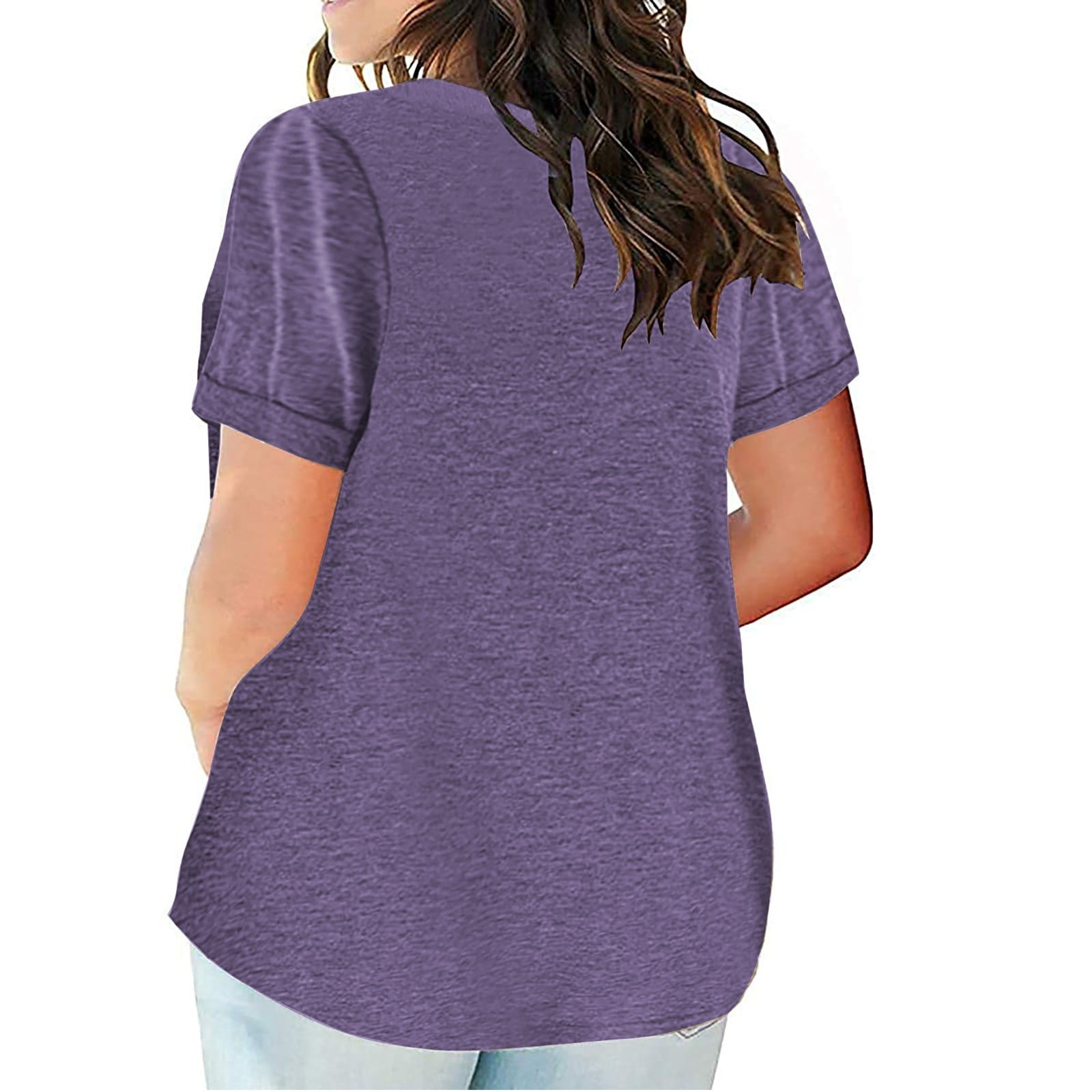 EHTMSAK Womens Basic Tops Summer Tshirts Longer Length Round Neck Short ...