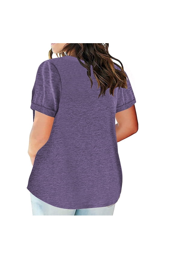 Womens Basic Tops Summer Tshirts Longer Length Round Neck Short Sleeve Shirts Plus Size Blouses Purple XL
