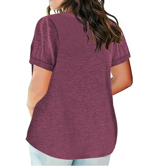EHTMSAK Womens Basic Tops Summer Tshirts Longer Length Round Neck Short Sleeve Shirts Plus Size Blouses Wine 2X