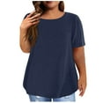 thumbnail image 1 of EHTMSAK Womens Blouses and Tops Petite Size Solid Womens Loose Tshirt Graphic Crew Neck Short Sleeve Blouse Summer Blouses Plus Size Red Navy 3X, 1 of 5
