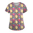 thumbnail image 1 of EHTMSAK Womens Denim Print Scrubs Tops and Bottoms Color Block Casual Workwear Trendy Shirt Fashion with Pocket Nursing Uniform Short Sleeve Scrub Shirt Nurse V Neck Cute Scrub Tops Hot Pink 3XL, 1 of 3