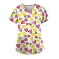 thumbnail image 1 of EHTMSAK Womens Denim Print Scrubs Tops and Bottoms Color Block Casual Workwear Trendy Shirt Fashion with Pocket Nursing Uniform Short Sleeve Scrub Shirt Nurse V Neck Cute Scrub Tops Light pink 5XL, 1 of 3