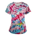 thumbnail image 1 of EHTMSAK Womens Denim Print Scrubs Tops and Bottoms Color Block Casual Workwear Trendy Shirt Fashion with Pocket Nursing Uniform Short Sleeve Scrub Shirt Nurse V Neck Cute Scrub Tops Pink S, 1 of 3