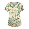 thumbnail image 1 of EHTMSAK Womens Denim Print Scrubs Tops and Bottoms Color Block Casual Workwear Trendy Shirt Fashion with Pocket Nursing Uniform Short Sleeve Scrub Shirt Nurse V Neck Cute Scrub Tops Dark Green 4XL, 1 of 3