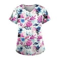 thumbnail image 1 of EHTMSAK Womens Denim Print Scrubs Tops and Bottoms Color Block Casual Workwear Trendy Shirt Fashion with Pocket Nursing Uniform Short Sleeve Scrub Shirt Nurse V Neck Cute Scrub Tops Hot Pink 4XL, 1 of 3
