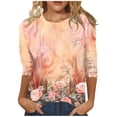 thumbnail image 1 of EHTMSAK Womens Plus 3/4 Sleeve Tshirts Womens Woman Plus Size Tops Floral Fashion Ftted Tshirts for Women Solid Casual Ladies Blouses and Tops Size 3x Pink1 3X, 1 of 4