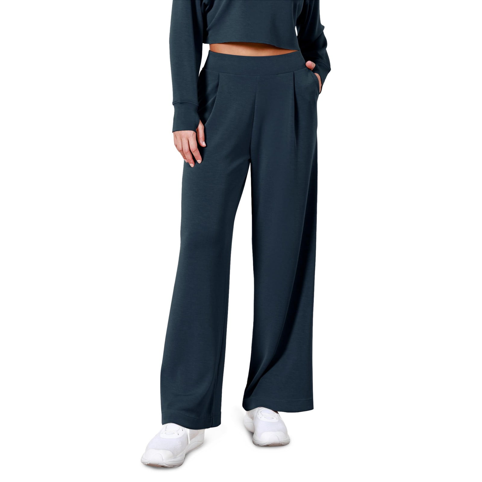 EHTMSAK Womens Pull on Pants Wide Leg with Pocket Athletic Loose Fit