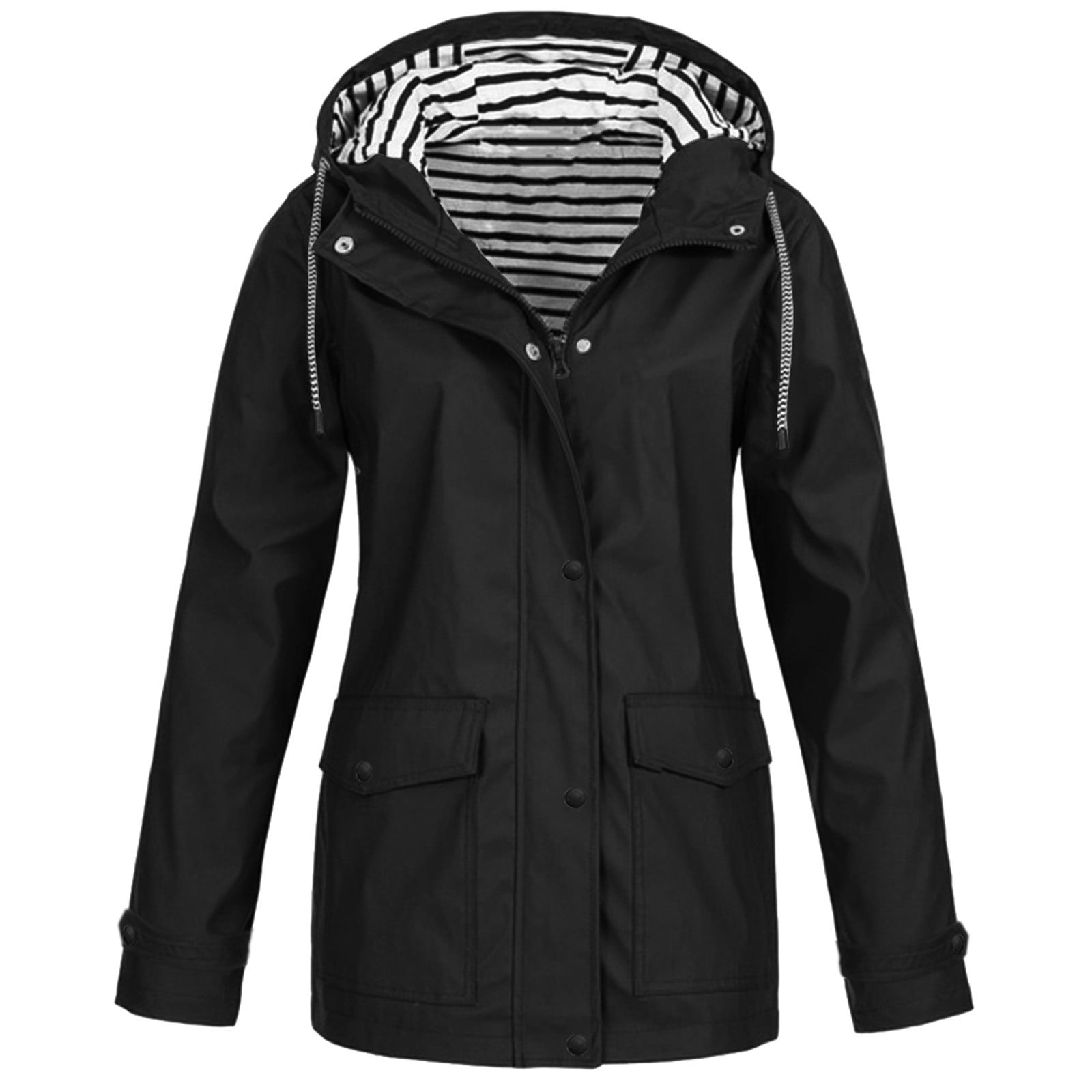 Long black rain jacket womens deals