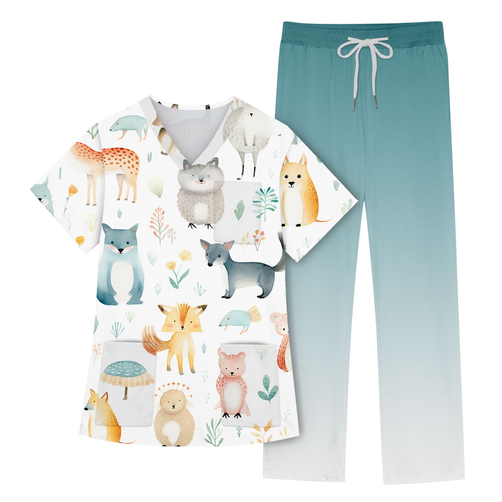 EHTMSAK Womens Scrub Sets Joggers Animal with Pockets Nursing Uniform