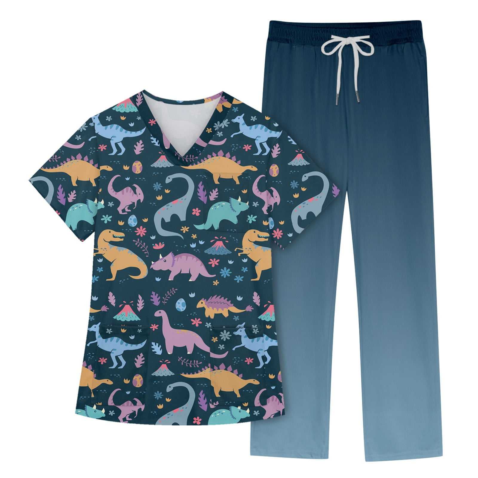 EHTMSAK Womens Scrub Sets Joggers Dinosaur Petite Jogger Scrub Set