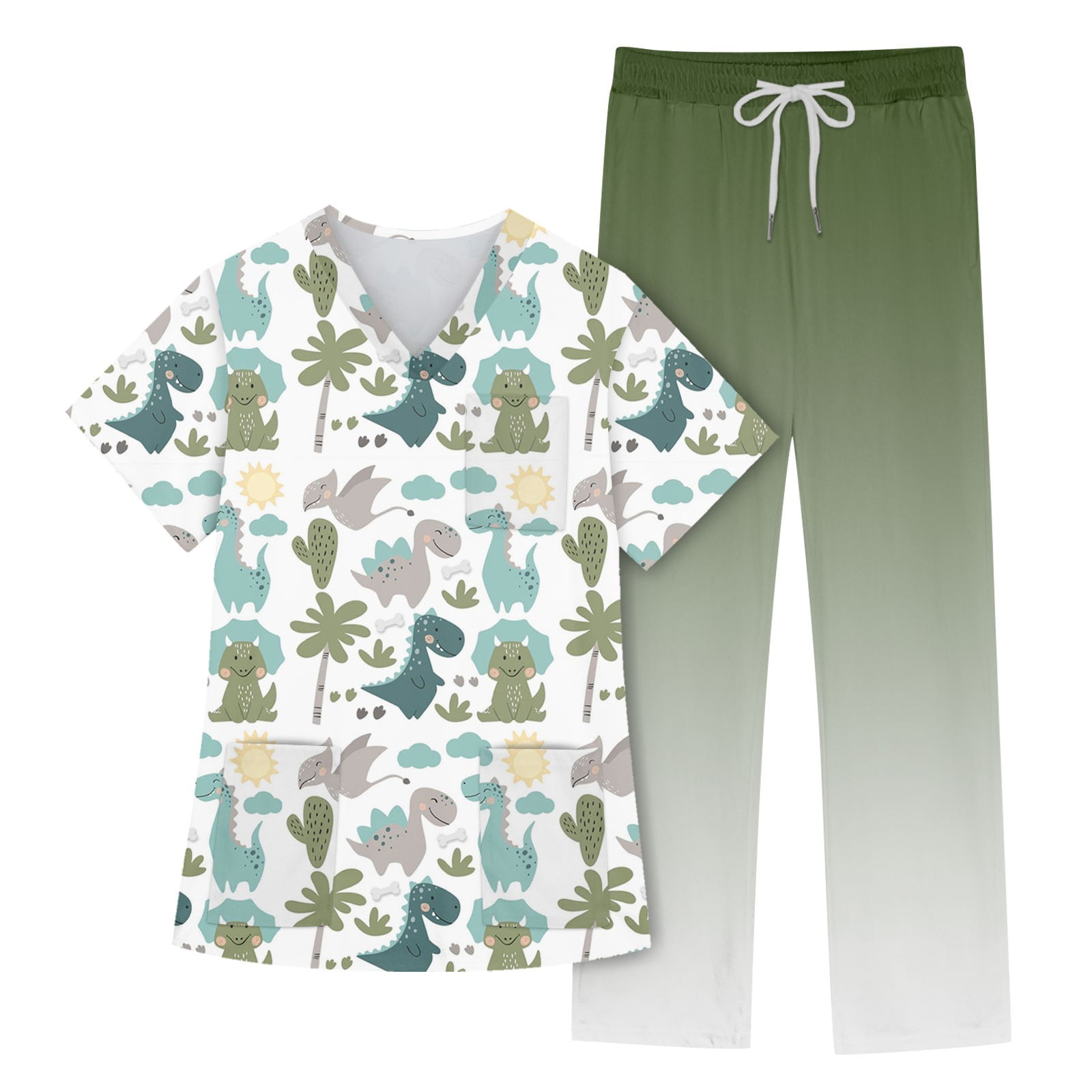 EHTMSAK Womens Scrub Sets Joggers Dinosaur Petite Jogger Scrub Set