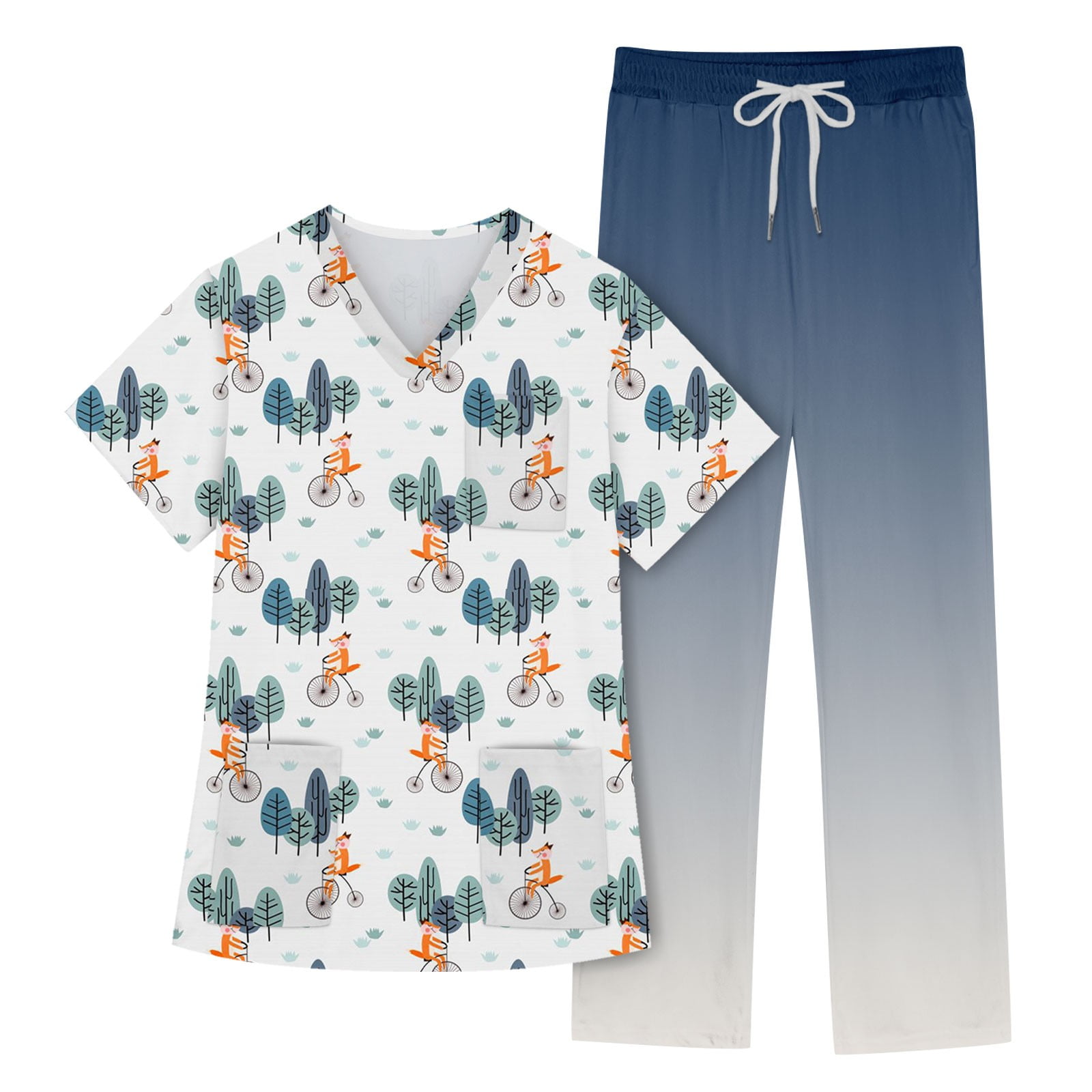 EHTMSAK Womens Scrub Sets Joggers Dinosaur Petite Jogger Scrub Set