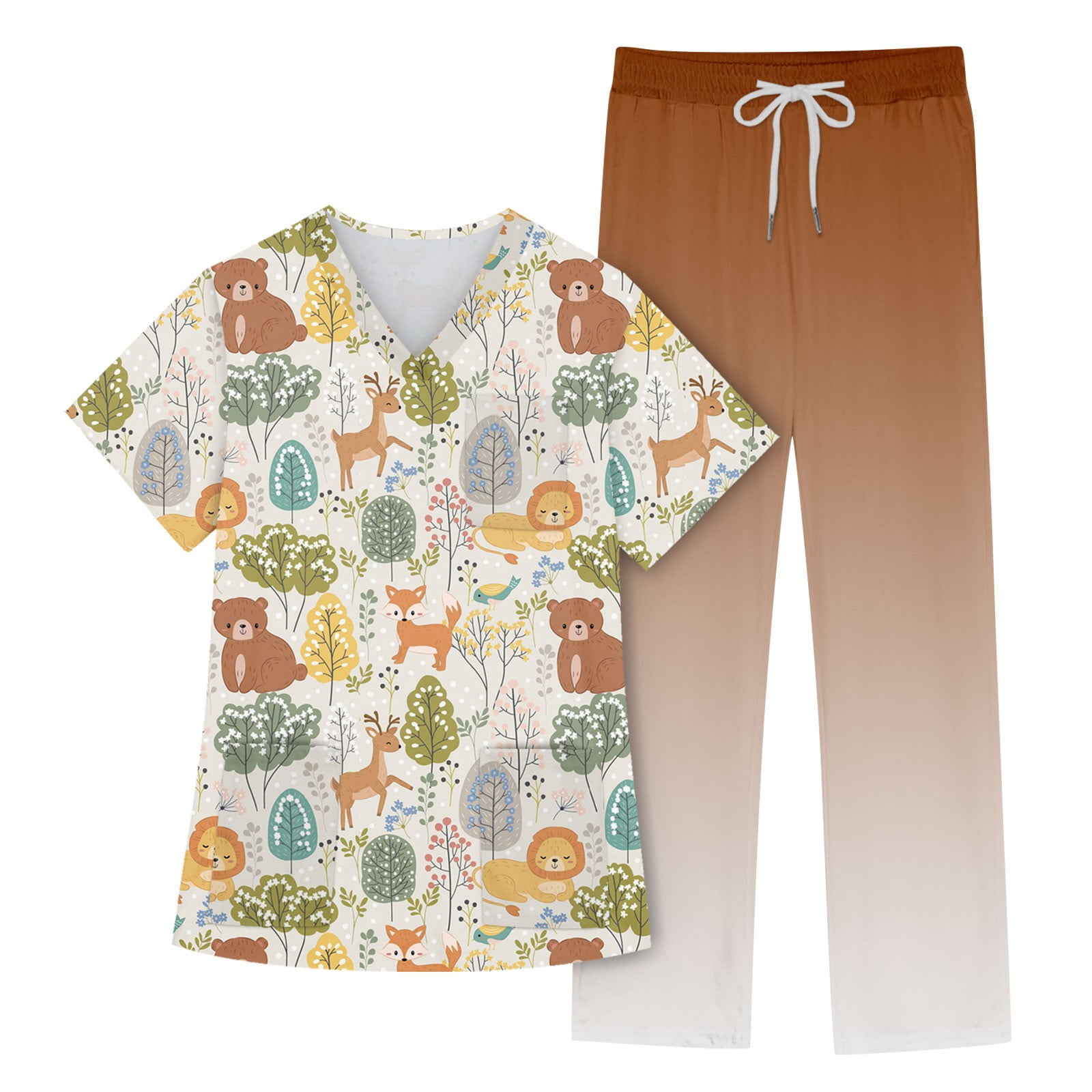 EHTMSAK Womens Scrub Sets Joggers Dinosaur Petite Jogger Scrub Set