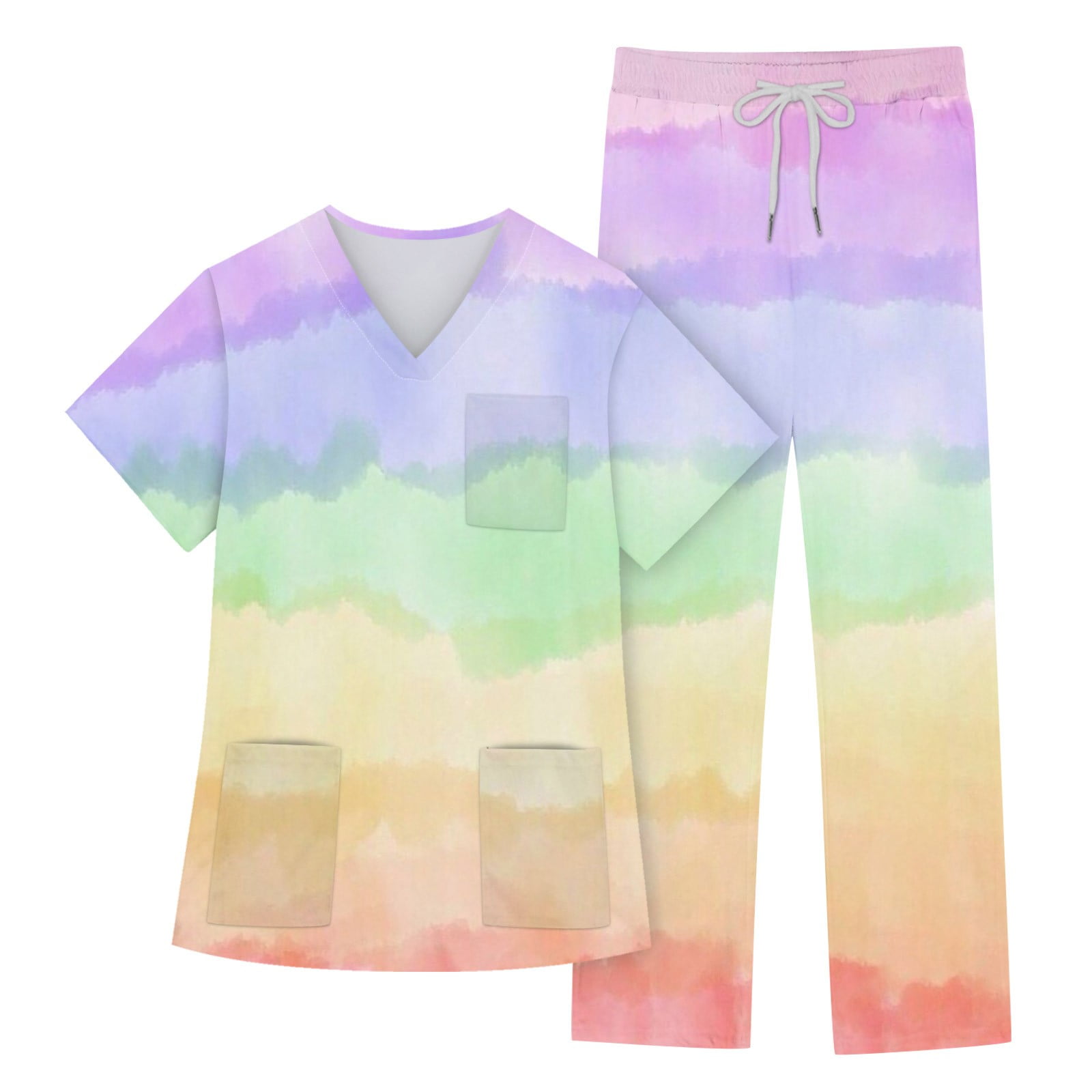 EHTMSAK Womens Scrub Sets Light Tie Dye Nursing Uniform Medical V Neck