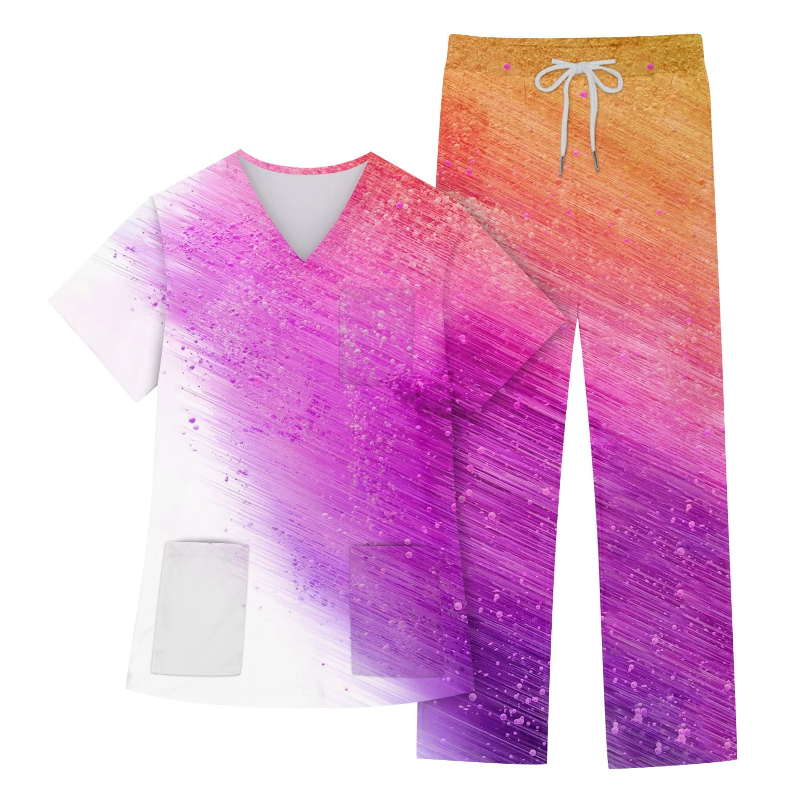 EHTMSAK Womens Scrub Sets Light Tie Dye Nursing Uniform Medical V Neck