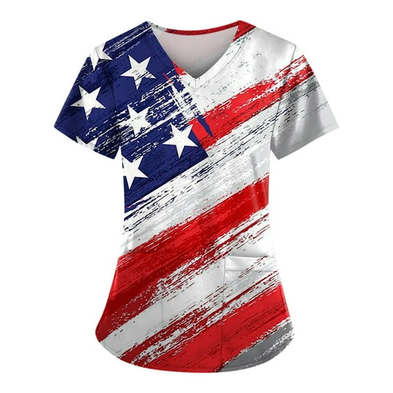 EHTMSAK Womens Scrub Top Plus Size T Shirt V Neck Floral Fall Short Sleeve Uniform Workwear Tunic Casual Clinic Blouse Carer Top on Clearance with Pockets Dark Blue 2X