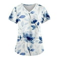 thumbnail image 1 of EHTMSAK Womens Scrub Tops Floral with Pocket Short Sleeve V-Neck Tops Working Uniform Print with Pockets Blouse Casual Nurse Shirts Scrubs on Clearance Blue 5X, 1 of 7