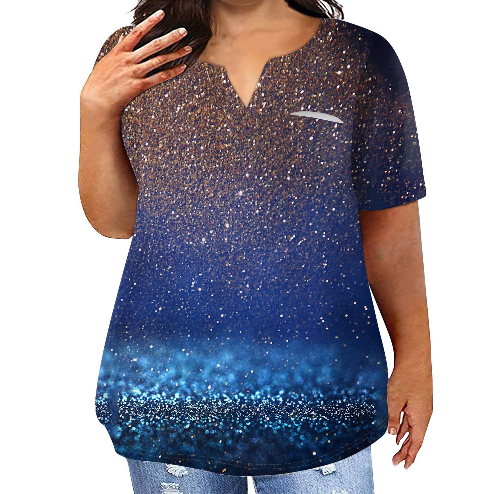 EHTMSAK Womens Short Sleeve Shirts with Pocket Oversized Tie Dye Cut