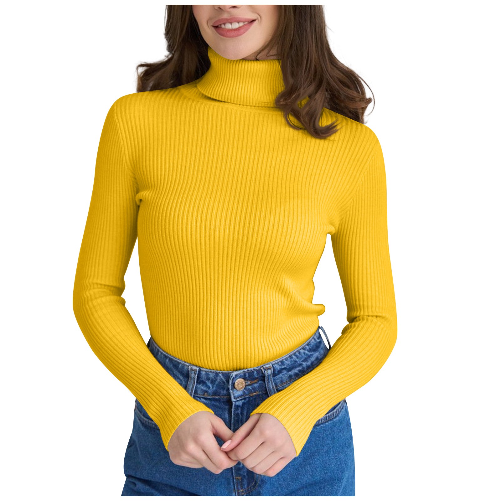 EHTMSAK Womens Yellow Sweaters In Clearance Knit Trendy Cozy Sweaters