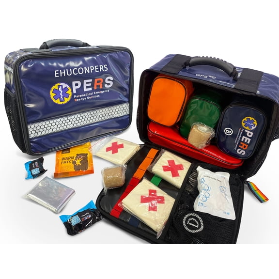 EHUCONPERS First Aid Medical Bag for EMT & EMS, Durable Waterproof Emergency Trauma Bag with 4 Color-Coded Divider Pouches, Rescue Medical Organizer (Blue)