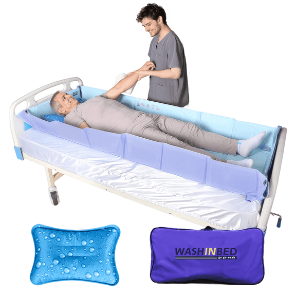 EHUELDER Portable Folding Bed Bathtub, Wash in Bed Shower Mattress, Waterproof PVC with Sponge Padding, 74" x 24" x 8", 6 Fold Collapsible, 1 Set with Drain Pipes & Pillow, Purple