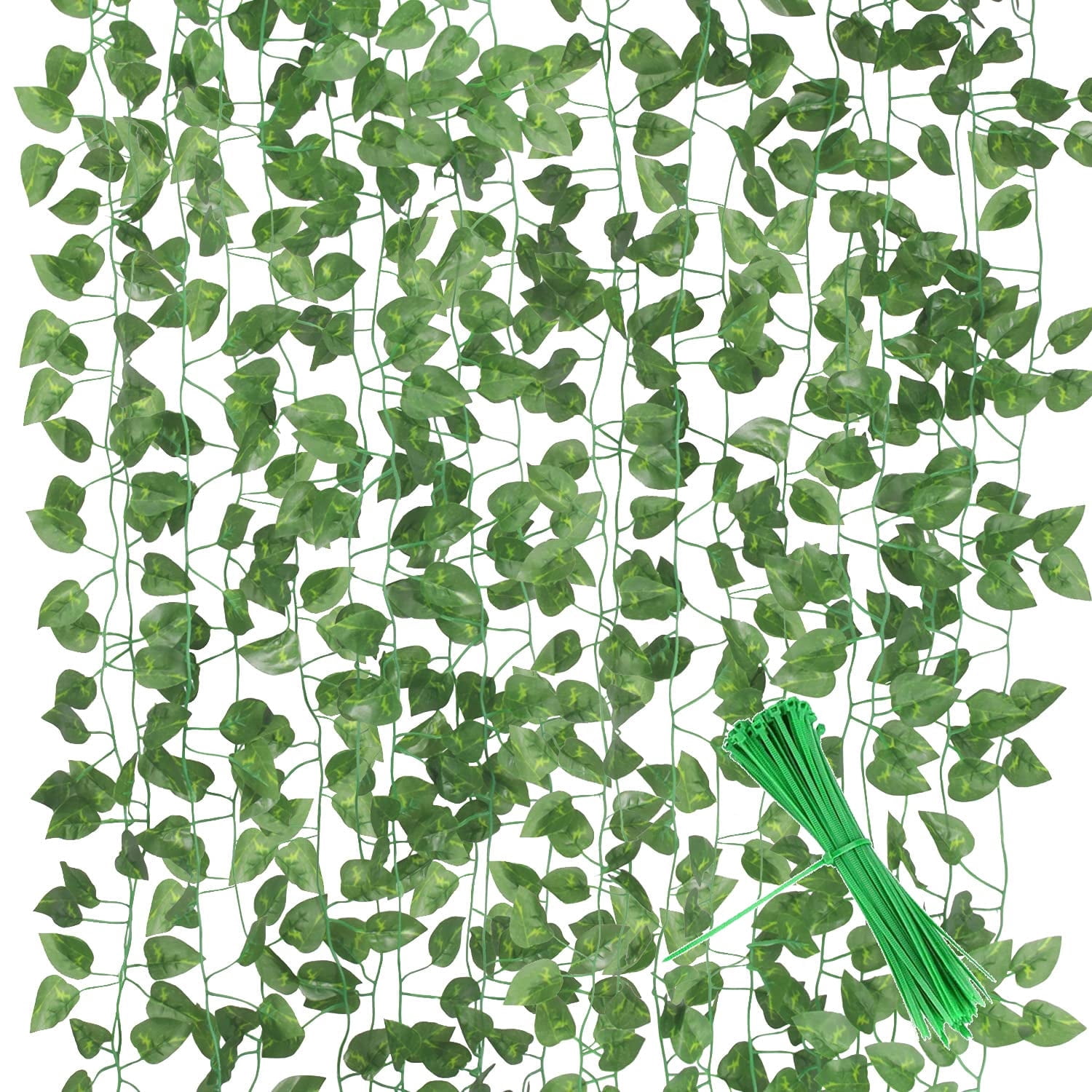 EHWINE 20 Strands 132 Ft Fake Ivy Vines with 30 Zip Ties, Artificial Ivy Leaves Greenery Garland Faux Hanging Plants for Home Bedroom Wedding Wall Decor