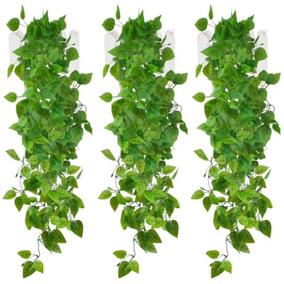 EHWINE 3 Pcs Artificial Hanging Plants, 3.93 Ft Fake Ivy Vines Each Greenery Garland Leaves Fake Hanging Plants Vines for Home Bedroom Room Indoor Wedding Wall Decor (No Baskets)