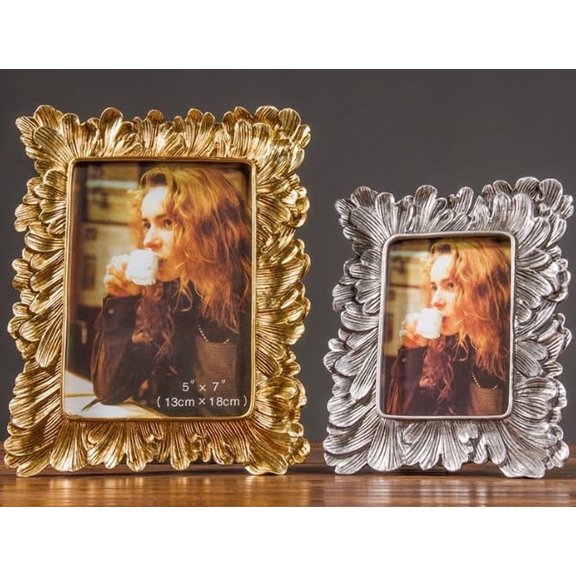 EHWINE Resin Retro-Style Gold Feather Picture Frame (Gold Feather, 5x7in)