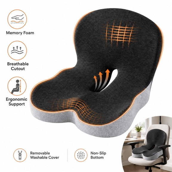 EHXS Car Seat Cushion with Lumbar Support, Memory Foam Office Chair Seat Cushion, Removable Washable Cover, Light Gray