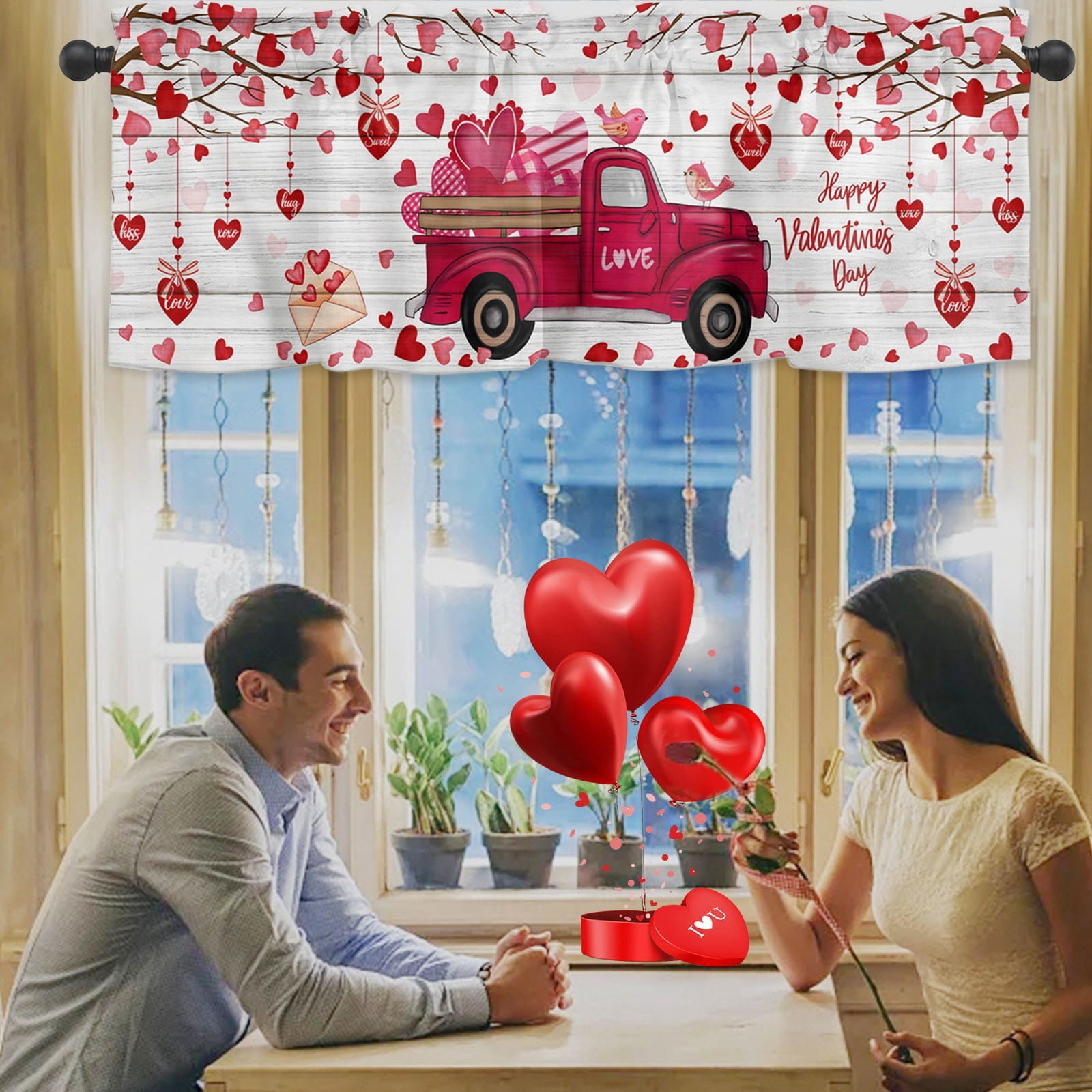 EIALIVE Valentine's Day Kitchen Printed Curtain Fabric Simple Love