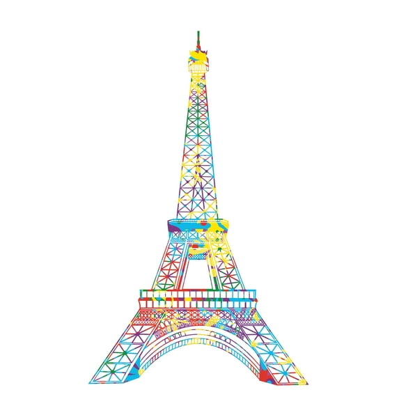 EIFFEL TOWER - Vinyl Multicolored Funky Art Eiffel Tower Decoration Paris France Famous Tourist Spot Design Adhesive Home Wall Decal Sticker - Kids Bedroom City Of Love Wall Art Décor 24" x 40"
