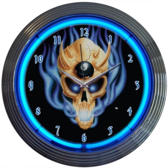 EIGHT BALL SKULL NEON CLOCK 8BSKUL
