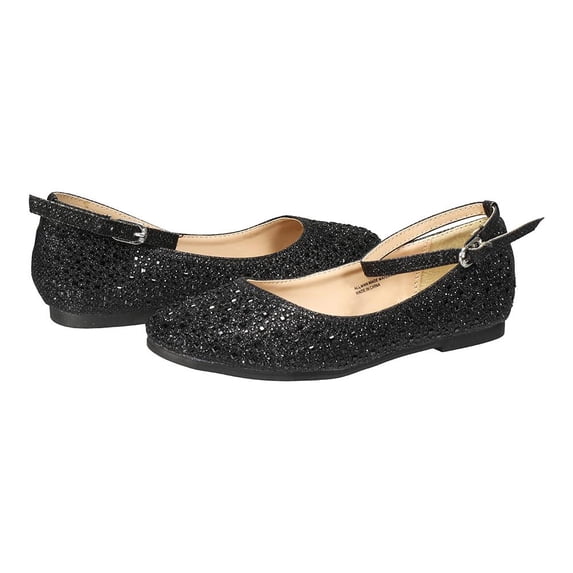 EIGHT EIGHTEEN Girls Glitter Ballet Flat Toddler/Little Kid/Big Kid Black Glitter, Black, Size 3 Big Kid