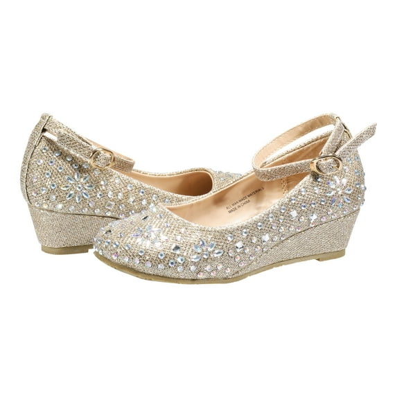 EIGHT EIGHTEEN Girls Glitter and Rhinestone Stylish Kiddie Heel - Victoria (Gold Glitter, Size 1)