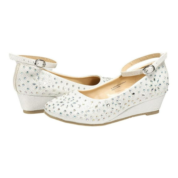 EIGHT EIGHTEEN Girls Glitter and Rhinestone Stylish Kiddie Heel - Victoria (Off White Glitter, Size 9)