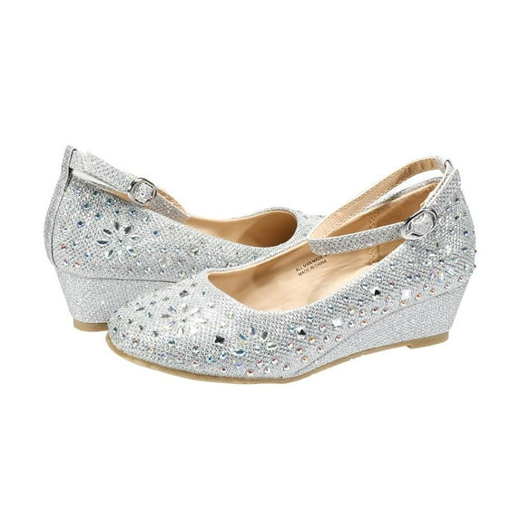 EIGHT EIGHTEEN Girls Glitter and Rhinestone Stylish Kiddie Heel - Victoria (Silver Glitter, Size 9)